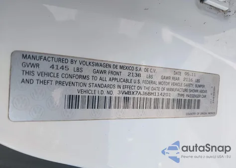 2011 Volkswagen Jetta 2.5L Se from USA, damaged, VIN 3VWBX7AJ6BM114201